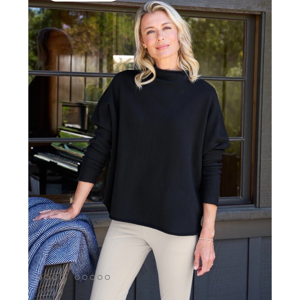 Frank & Eileen Effie Funnel Neck Capelet Black Triple Fleece Pullover Large
